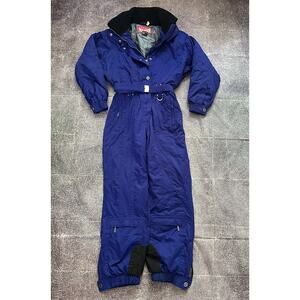 Women's Vintage 90's Marker Bright Blue Black One Piece Winter Ski Snowsuit Sz 6